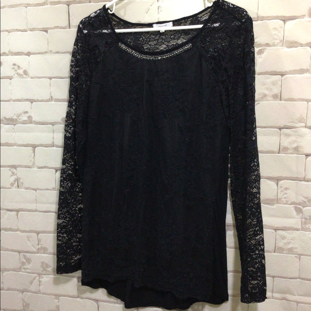Maurice’s Sz M Black Lacy Tunic Top Lace Sleeves